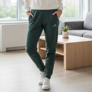 Adidas Women's Green 3-Stripe Track Pants Glitter Logo Joggers - Size XS